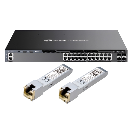 Switch TP-Link SG6428XHP + 2× Transceivers Multigigabit TP-Link TL-SM5310-T