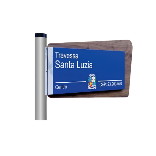 Placa De Identificação De Vias Públicas Com Mastro Em Inox 625 x 345mm